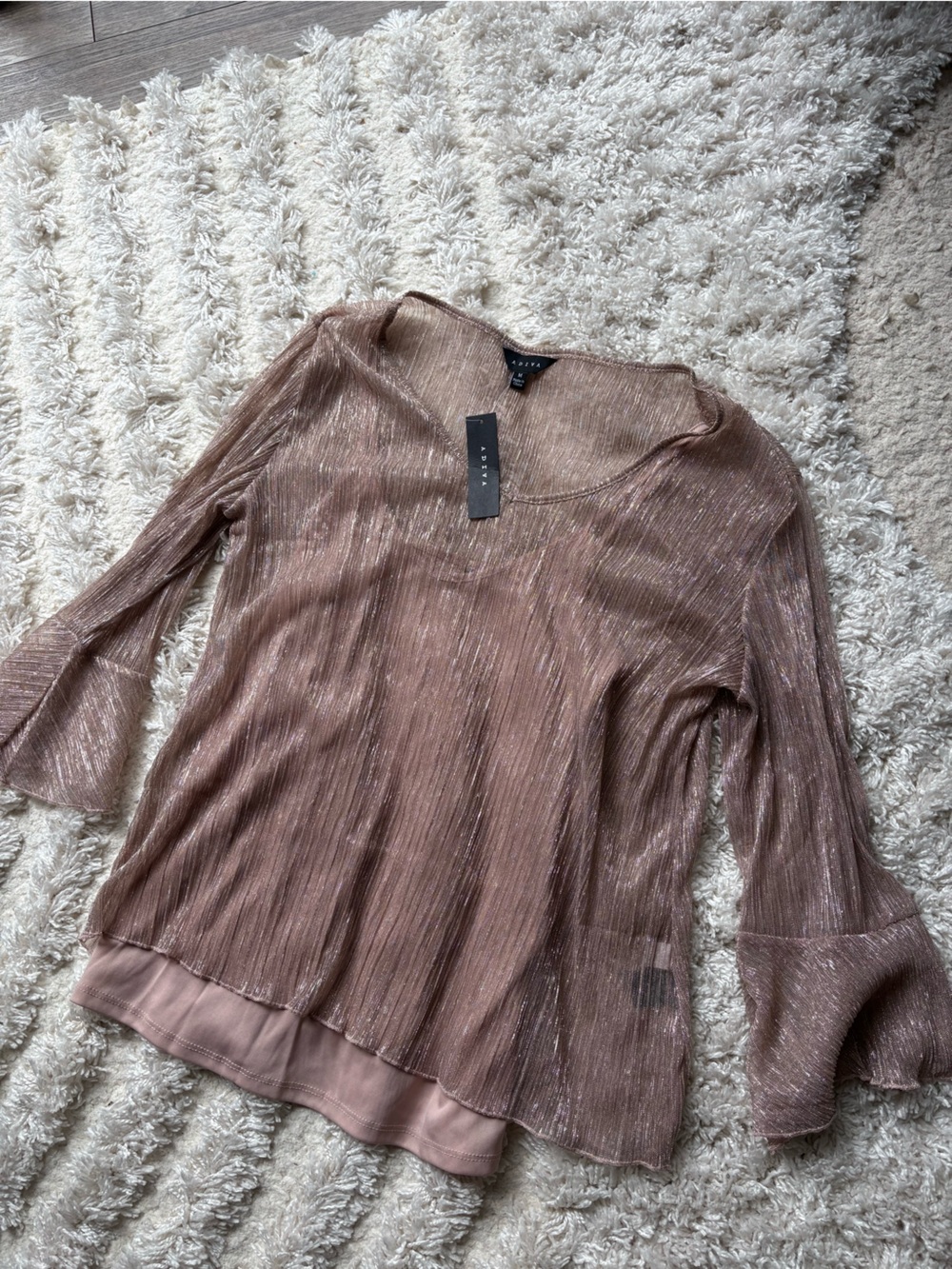 Adiva Shimmery Dusty Rose Long Sleeve Top